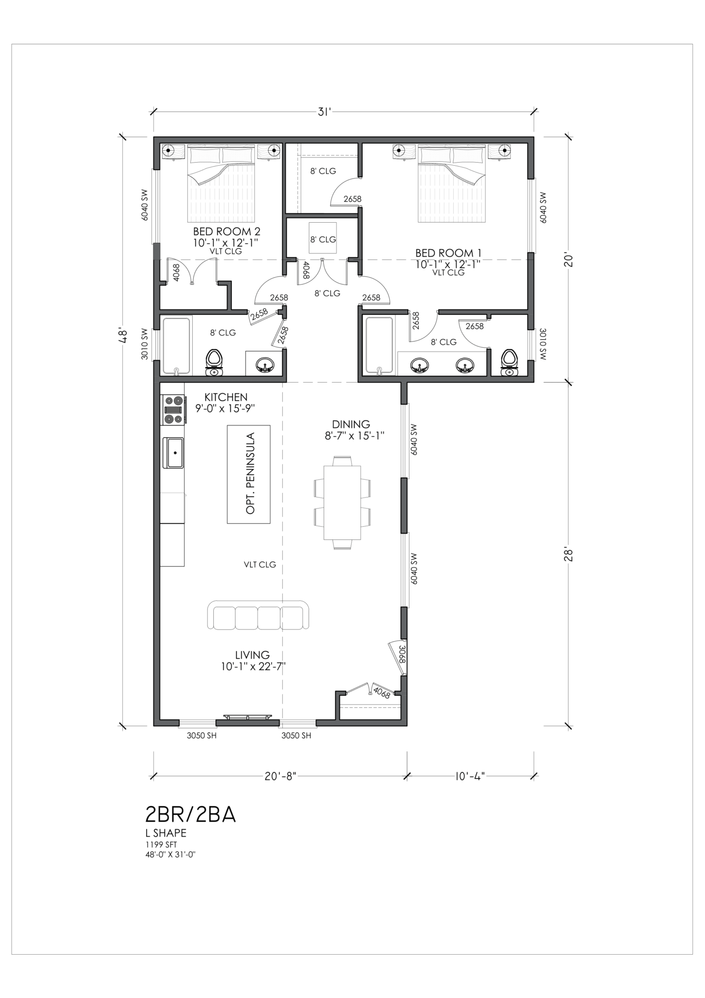 2br 2ba 48×31 L-shape – Bold Adu